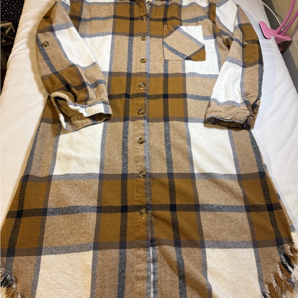 Dizzy Tan and White Plaid Shirt Dress